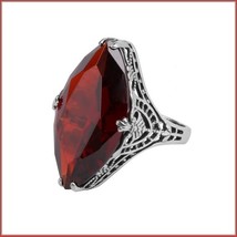 Antique Sterling Silver Prong Set Ruby Red Garnet Oval Cut Gemstone Ring