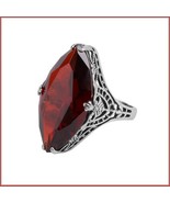 Antique Sterling Silver Prong Set Ruby Red Garnet Oval Cut Gemstone Ring - £83.96 GBP