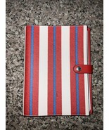 Coach Notebook with Stripe Print Silver Chalk Red Multi Smooth Leather New - $102.57 CAD