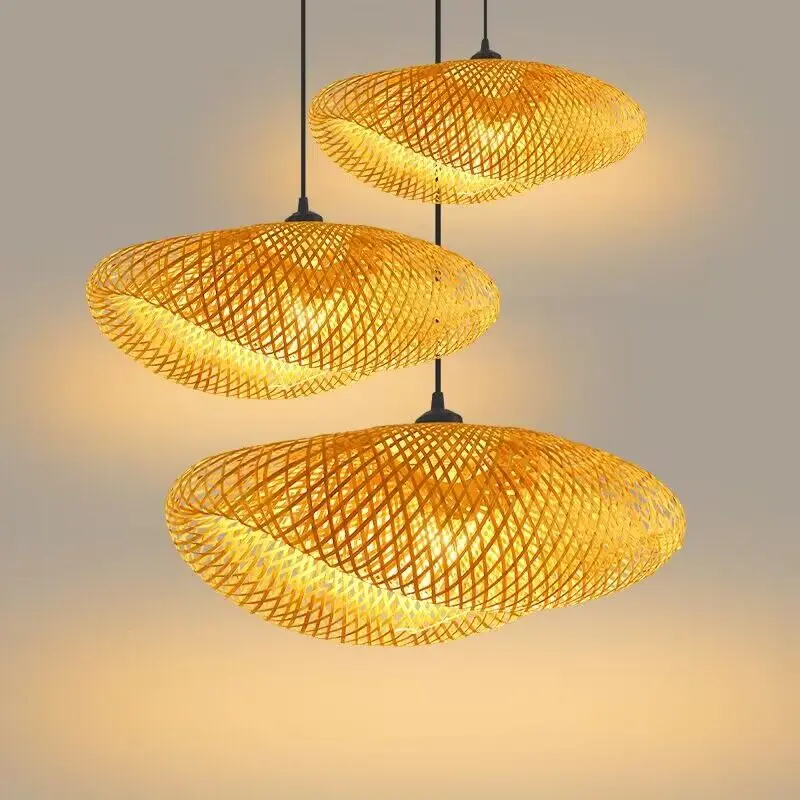 Hand Weaving Bamboo Chandelier 40 80cm Hanging LED Ceiling Lamp Pendant ... - $124.36+