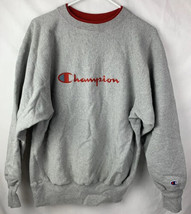 Vintage Champion Reverse Weave Crewneck Sweatshirt Gray Red XL USA 90s - $69.99