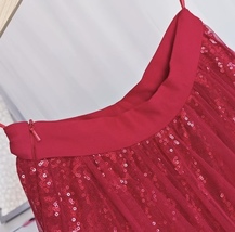 RED Tulle Midi Skirt with Sequins Outfit Women Plus Size Sparkly Red Tulle Skirt image 8