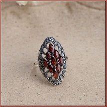 Oval Pave Cluster of Natural Indian Garnet Gemstones 925 Sterling Silver... - $83.95