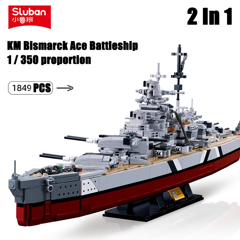 Sluban WW2 Military Germany KM Bismarck Ace Battleship Model Building Blocks - £84.93 GBP