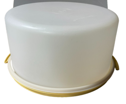 Retro Tupperware Cake Carrier Round  Harvest Gold 12&quot; With Lid Yellow Vi... - €33,99 EUR