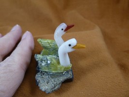 (Y-DUC-454) pair of Ducks white + green love bird gemstone STONE gem Peru ducks - $17.75