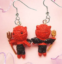 Funky Mini Figure Voodoo Doll Red Devil Demon Earrings Novelty Valentine Jewelry - £11.72 GBP