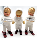 3 Vintage 1960&#39;s Skiing   Ceramic Snow Babies with Wood Skies - $48.00