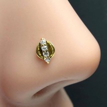 Trendy  14K Real Gold Nose stud White CZ Indian nose ring Push Pin - £26.67 GBP