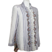 Chicos Women Striped Sheer Paisley Back Long Sleeve Button Front Blouse Top Sz 1 - £22.71 GBP