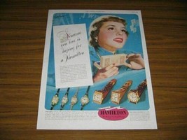1950 Print Ad Hamilton Wrist Watches Happy Lady in Love Gets Watch - £8.84 GBP