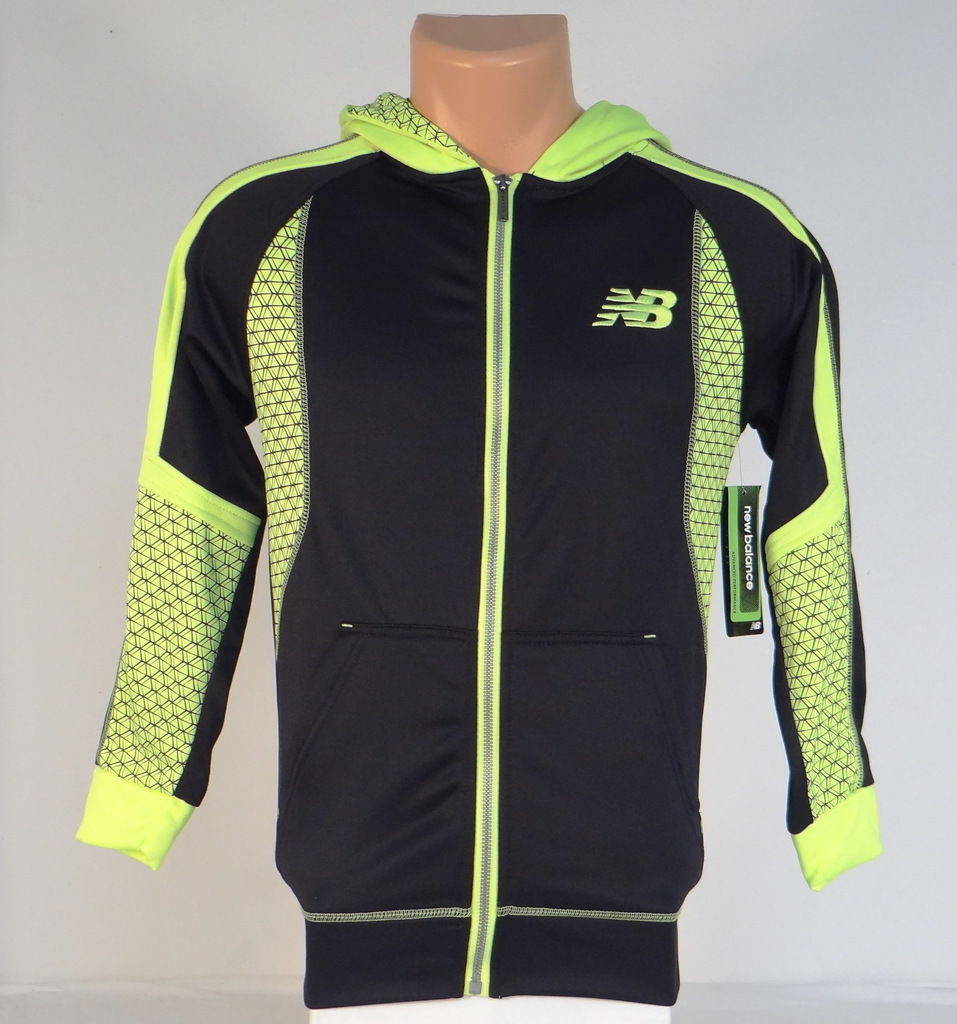 New Balance Black & Lime Zip Front Hooded Track Jacket Hoodie Youth Boys NWT - $69.99