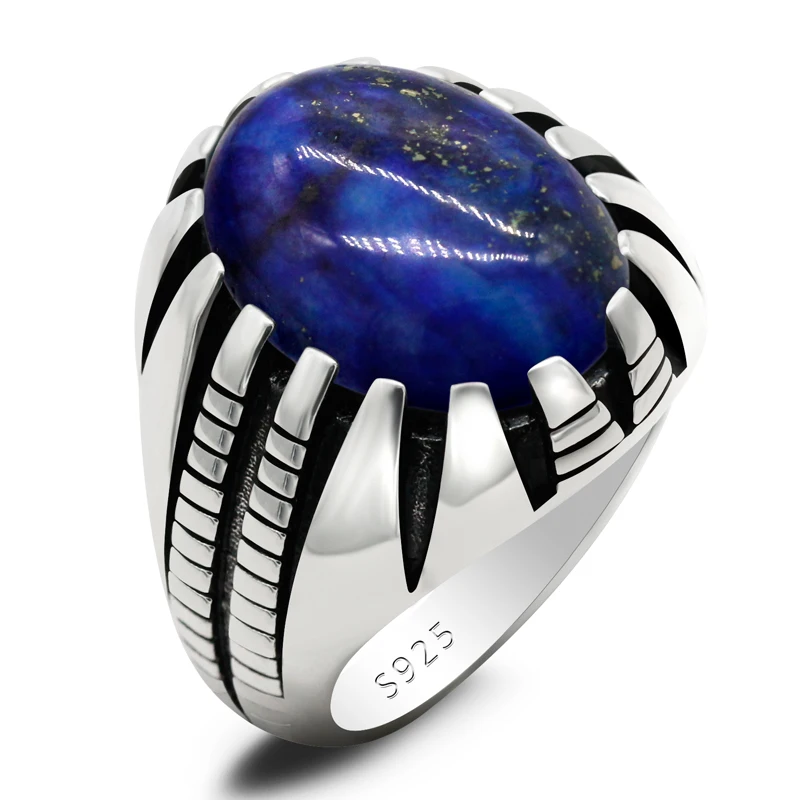 Lapis Lazuli Stone Ring for Men 925 Sterling Silver Punk Paw with Natural Blue G - £47.18 GBP