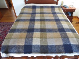 AVOCA THE MILL 70% Mohair 30% Wool BLUE BROWN GRAY CHECK Fringed 57&quot; x 7... - $65.00