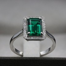 Natural Certified 925 Silver 6ct Green Emerald Panna Gemstoone Engagement Ring - £85.57 GBP