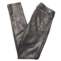 7 For All Mankind Knee Seam Skinny Crackle Faux Leather Pants Black - Si... - $28.06