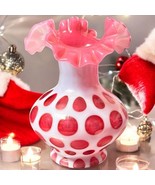 Vintage Fenton Cranberry Opalescent Glass Coin Dot Ruffled Vase Crimped ... - $1,427.96 MXN