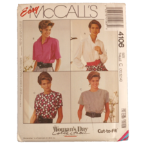McCall&#39;s 4106 Pattern Misses Blouses Front Buttoned Shoulder Pads Top C ... - $4.13