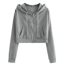 Women Casual Solid Zipper Hoodies Jackets Harajuku Streetwear Zip Up Cropped Swe - £54.97 GBP