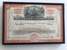 Framed Reading Company Stock Certificate - £32.17 GBP