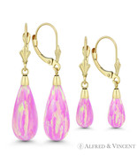 Angel-Skin Pink Lab-Created Opal 14k Yellow Gold Leverback Dangle Drop E... - $4,602.57 MXN+