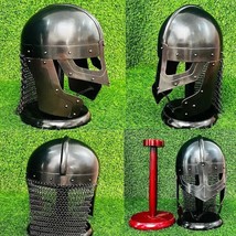 Medieval Raven Helmet Chain mail Battle Ready Helmet Viking Helmet Black... - £78.40 GBP
