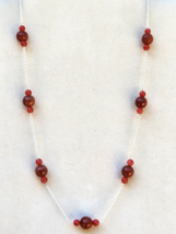 Red Agate / Jasper Beaded Station Necklace in Sterling Silver 35.30 ctw 18 Inch - £16.04 GBP