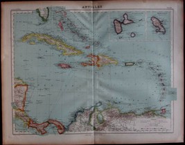 Antique Map Antilles Caribbean Americas Hachette Atlas Universel - £42.07 GBP