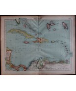 Antique Map Antilles Caribbean Americas Hachette Atlas Universel - $52.65