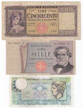 Italy, Set of 3 Different, Bank of italy Banknotes, Rare - $53.01