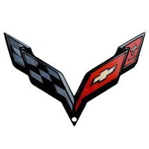 C7 Corvette Black Crossed Flag Metal Magnet Emblem Art Size: 6&quot; x 4&quot; - £15.99 GBP
