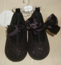 Koala Baby Black Sparkle Glitter W Bow Flat Shoes Baby Size 6 NEW Elegan... - $7.91