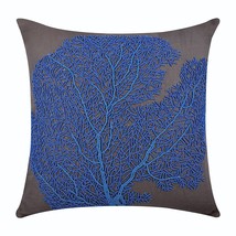 Blue Throw Pillow Covers 16&quot;x16&quot; Cotton, Royal Blue Sea Weeds - £34.26 GBP+