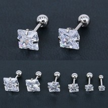 Surgical Steel Silver Square Clear CZ Screw Back Stud Earrings Mens Womens 3-6mm - £4.89 GBP+