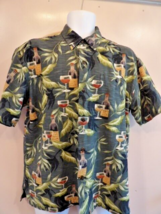 Newport Blue Hawaiian Shirt Men&#39;s Sze L Cocktails Palm Trees Retro Green - £11.54 GBP