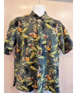 Newport Blue Hawaiian Shirt Men&#39;s Sze L Cocktails Palm Trees Retro Green - $14.35