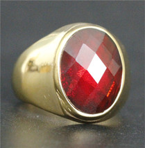 Round Big Ruby Bishop Cleric Cross Christian Pope 14K Gold Plated S7-12 Men Ring - £17.72 GBP