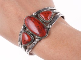 6.5&quot; 40&#39;s-50&#39;s Navajo Stamped silver red jasper bracelet - £391.23 GBP