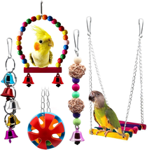 Bird Swing Toys with Bells Pet Parrot Cage Hammock Hanging Toy Perch for Budgie - £13.62 GBP