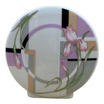 Russ Vintage Round Disc Vase 5”  Flowers Iris Mauve - £13.25 GBP
