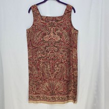 Jones New York Dress Woman 8 Tan Red Paisley Pattern Silk Linen Side Buttons - $27.10