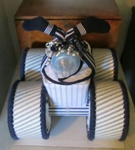 Grey and Navy Blue Themed Baby Shower Decor Four Wheeler Diaper Cake Gift - £71.85 GBP