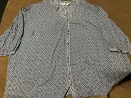 39C Liz &amp; Me Catherines Shirt Womens 5X 34 36W Blue Button Up 3/4 Sleeve - £9.83 GBP