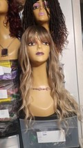 HAIRCUBE Blonde with Highlight Wig Long Curly Wig with Bangs Brown wig Natural A - £13.97 GBP
