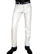 Men&#39;s Leather Pant Genuine Lambskin Leather Stylish White Trousers Clubwear - $154.27 CAD+