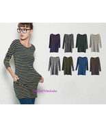 Japan Striped Pocket Fitted Knit Tunic Shirt! FREE SHIPPING! - $190.96 MXN+