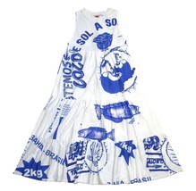 NWT FARM Rio Rainha Das Aguas T-Shirt Midi in White Blue Cotton Jersey Dress S - £139.83 GBP