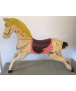 Antique Carved Wood Painted White Carousel Horse w/ Horsehair Tail Yello... - $2,986.89 CAD