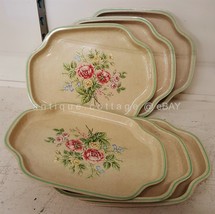 vintage LOT of 6 AVON METAL TRAYS england vanity tray floral peony  - £30.78 GBP