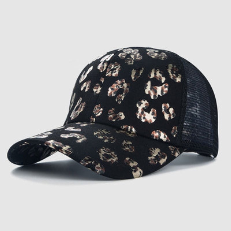 Back Open Cross Ponytail Net Women's Hat Printed Truck Driver Cap Sports Basebal